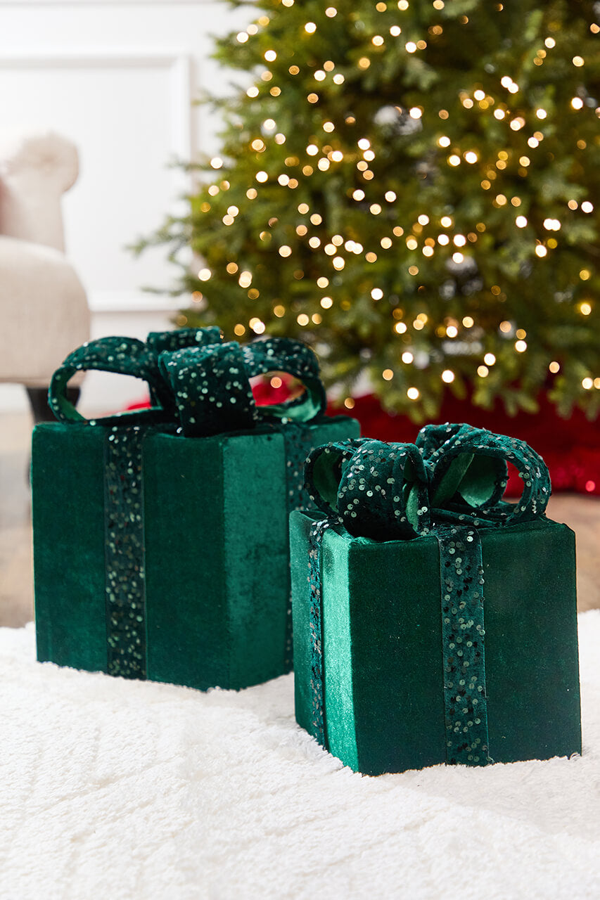 16" Green Velvet Sequin Gift Box