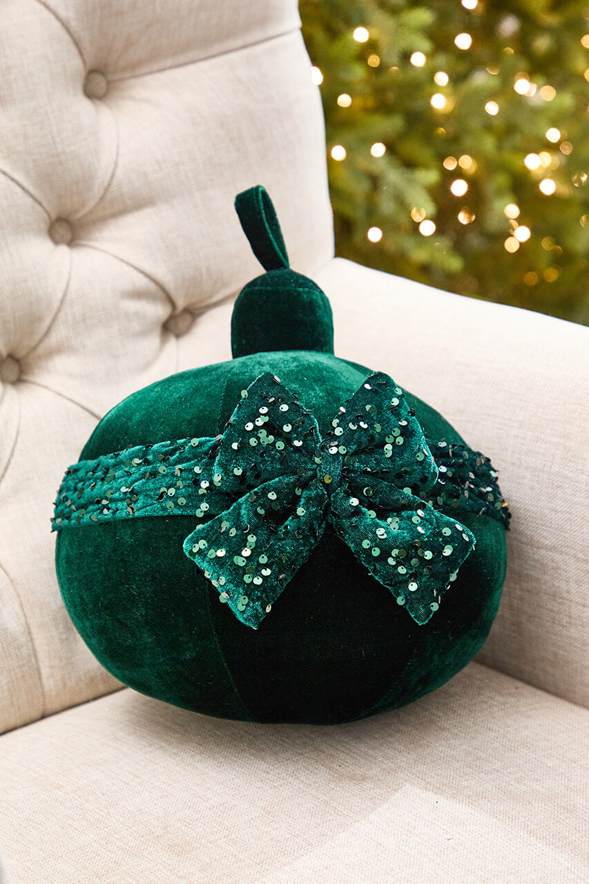 10" Green Velvet with Sequin Bow Ornament
