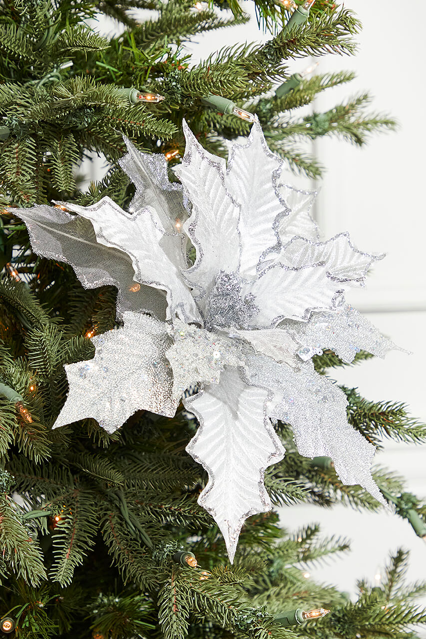 21" Platinum Velvet Sheer Sequin Poinsettia