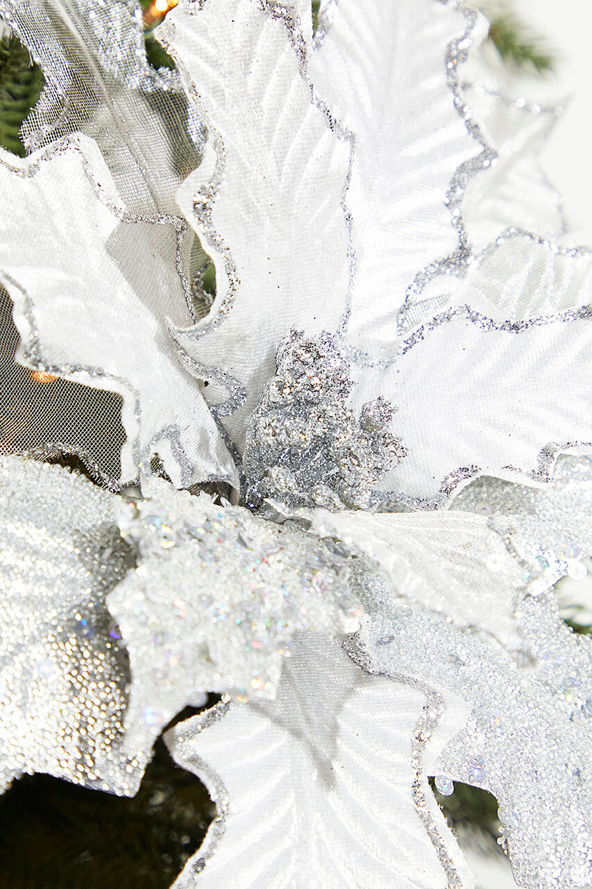 21" Platinum Velvet Sheer Sequin Poinsettia