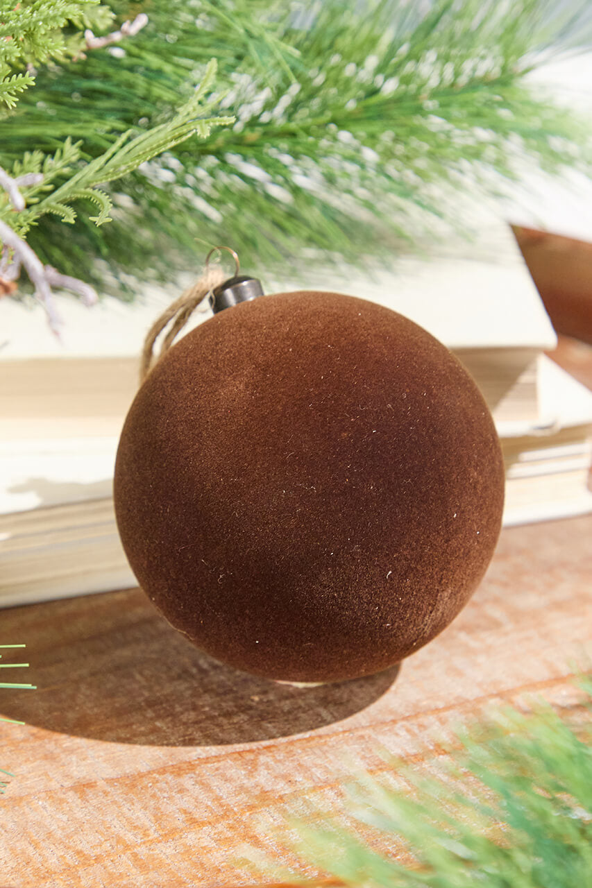 4" Velvet Flocked Ornament - Brown