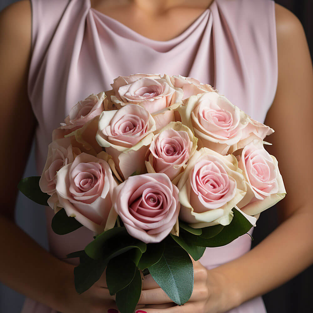 Light Pink Roses Bridesmaids Bouquets 3 Sets Fresh Wedding Flowers 28 Stems Each Romantic Floral