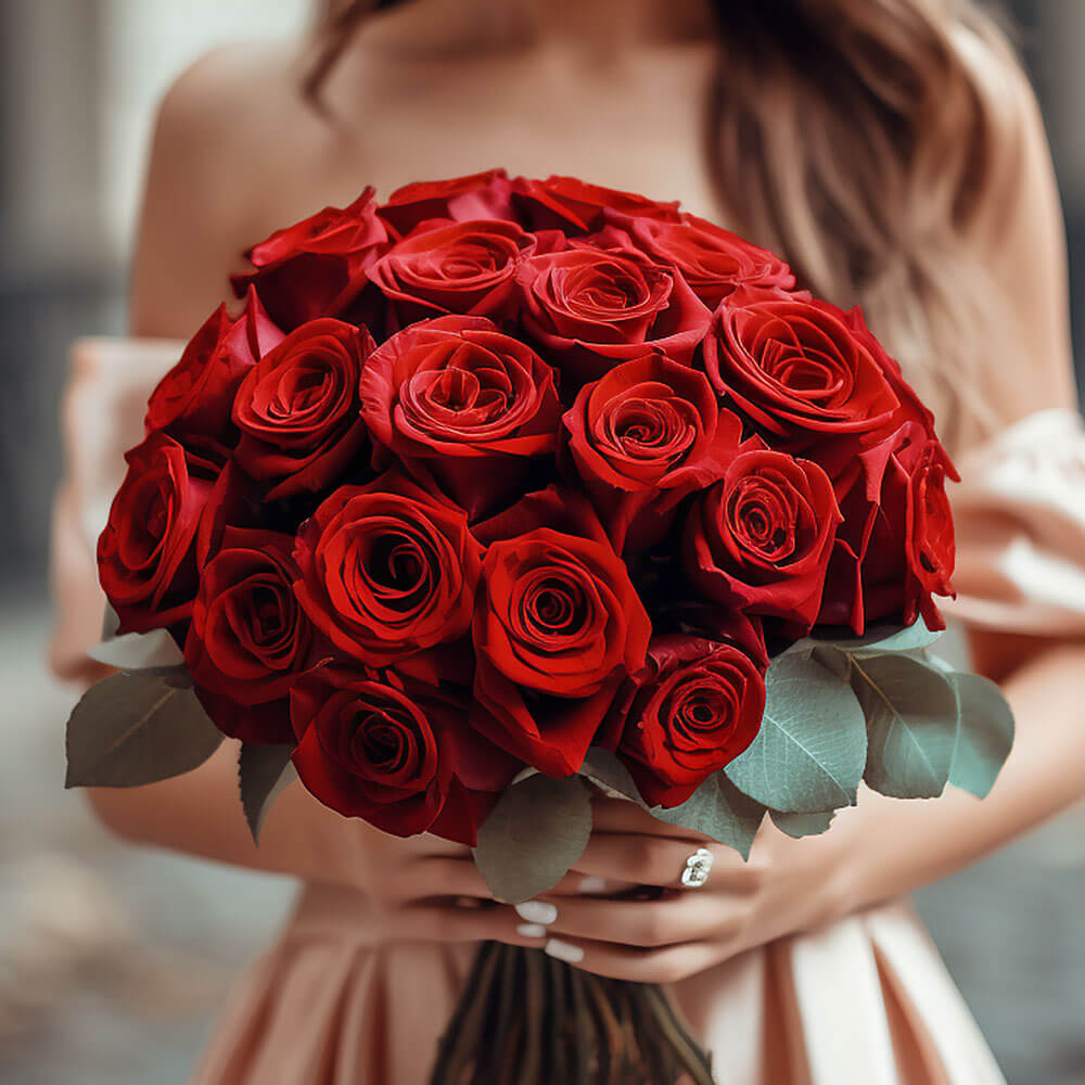 Red Roses Bridesmaids Bouquets 3 Sets Fresh Wedding Flowers 28 Stems Each Romantic Floral
