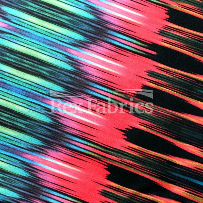 Vibrations Polyester Spandex Fabric - Pink, Orange, Purple Chevron Print, 58/60" Width (1 Yard)