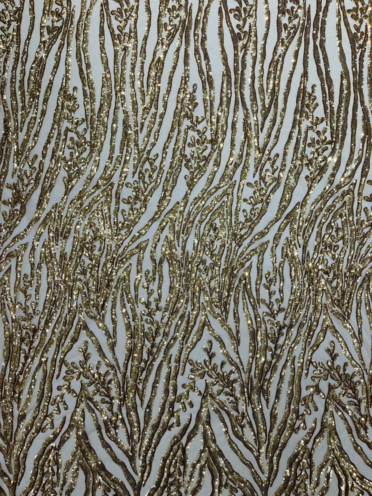 Vine/Root Sequin 4 Way Stretch Mesh Fabric - Vine/Root Sequin Pattern, 54" Width (1 Yard)