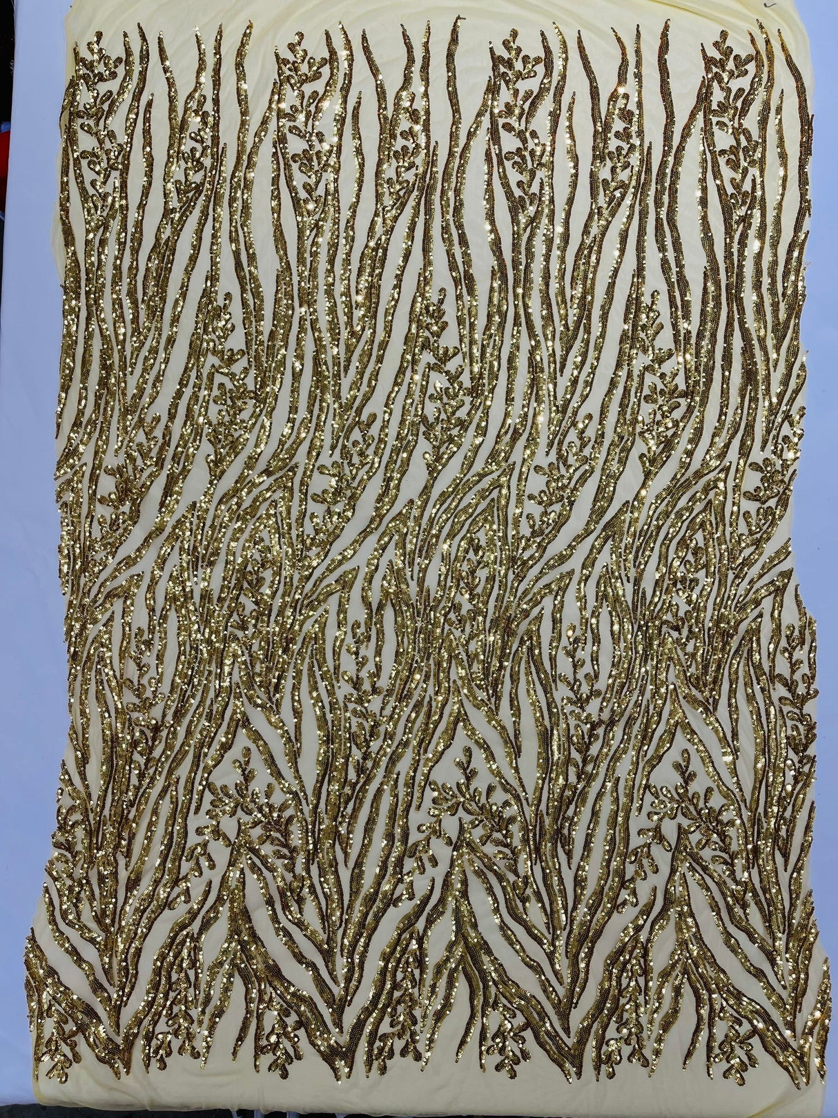 Vine/Root Sequin 4 Way Stretch Mesh Fabric - Vine/Root Sequin Pattern, 54" Width (1 Yard)