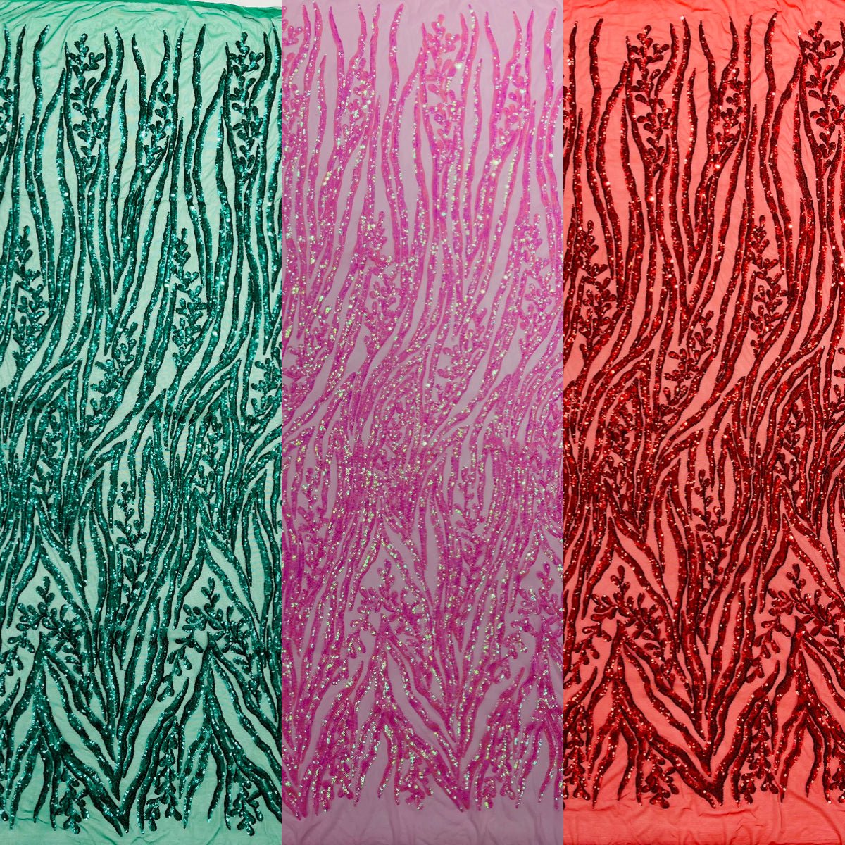 Vine/Root Sequin 4 Way Stretch Mesh Fabric - Vine/Root Sequin Pattern, 54" Width (1 Yard)