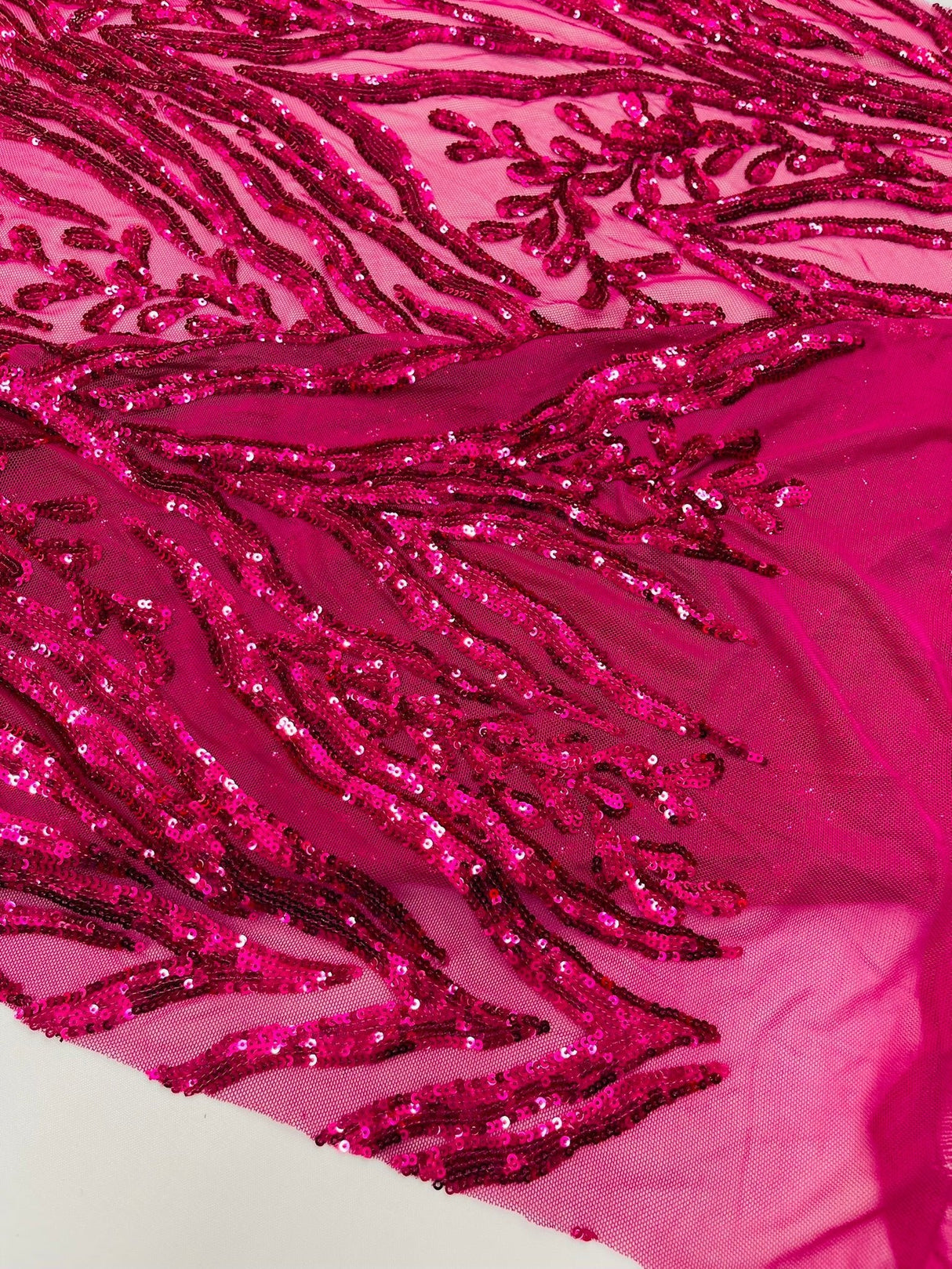 Vine/Root Sequin 4 Way Stretch Mesh Fabric - Vine/Root Sequin Pattern, 54" Width (1 Yard)