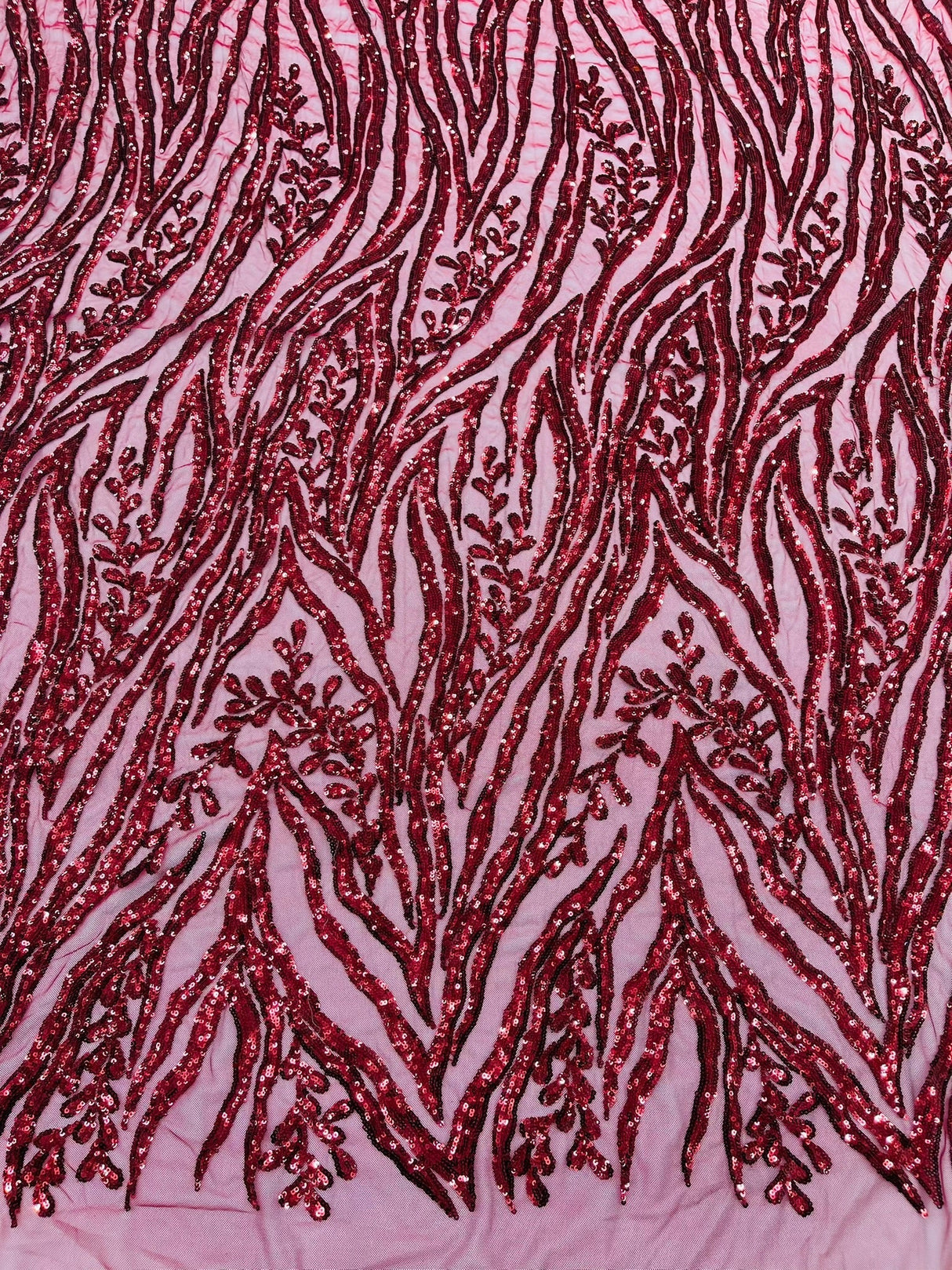 Vine/Root Sequin 4 Way Stretch Mesh Fabric - Vine/Root Sequin Pattern, 54" Width (1 Yard)