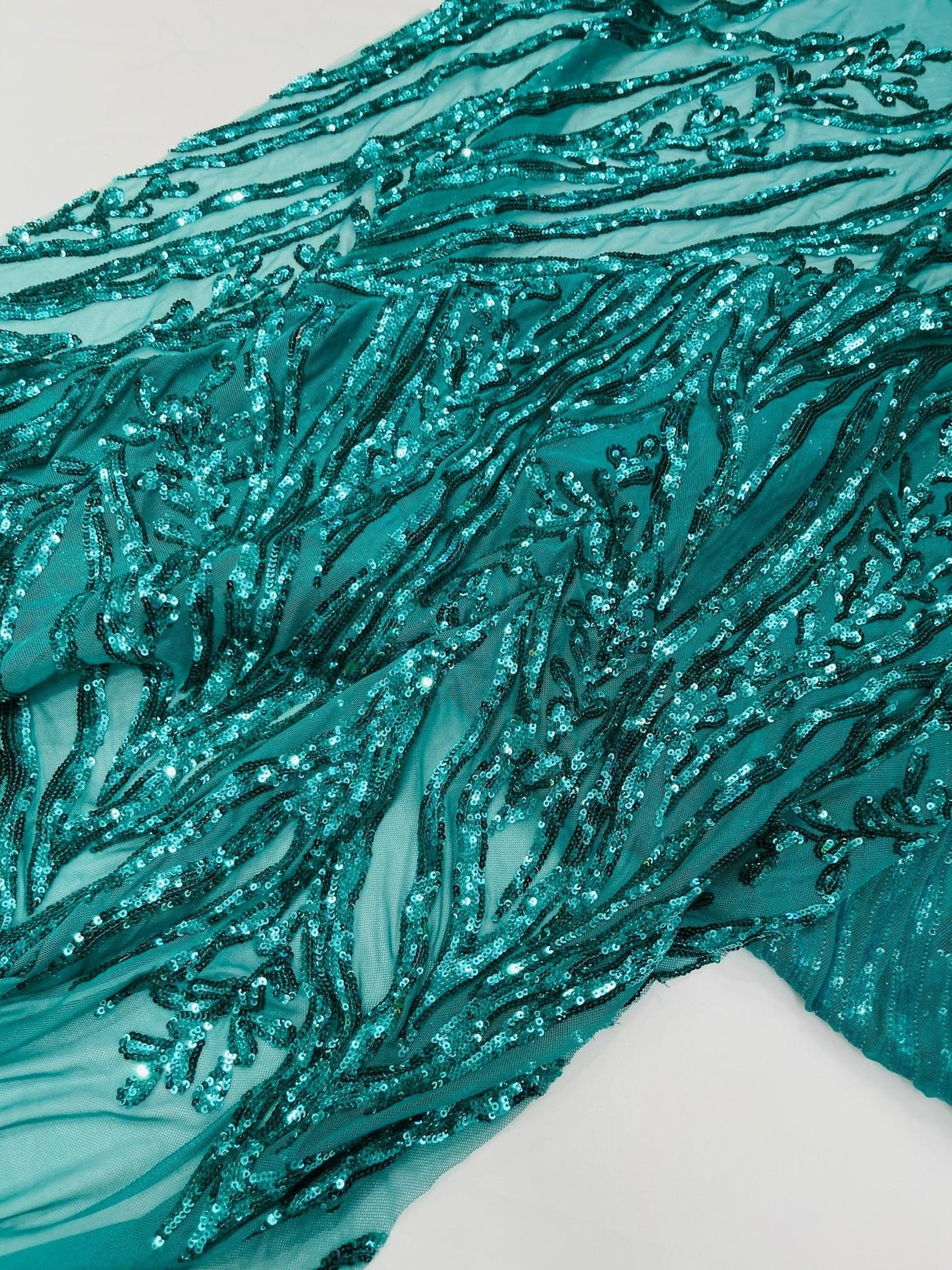 Vine/Root Sequin 4 Way Stretch Mesh Fabric - Vine/Root Sequin Pattern, 54" Width (1 Yard)