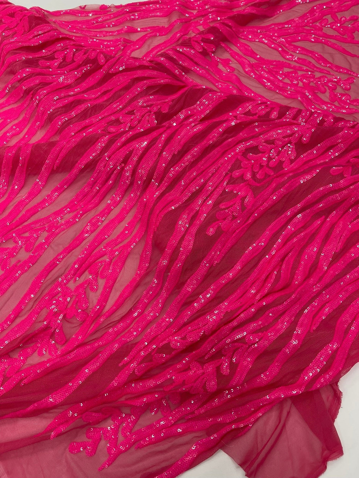 Vine/Root Sequin 4 Way Stretch Mesh Fabric - Vine/Root Sequin Pattern, 54" Width (1 Yard)