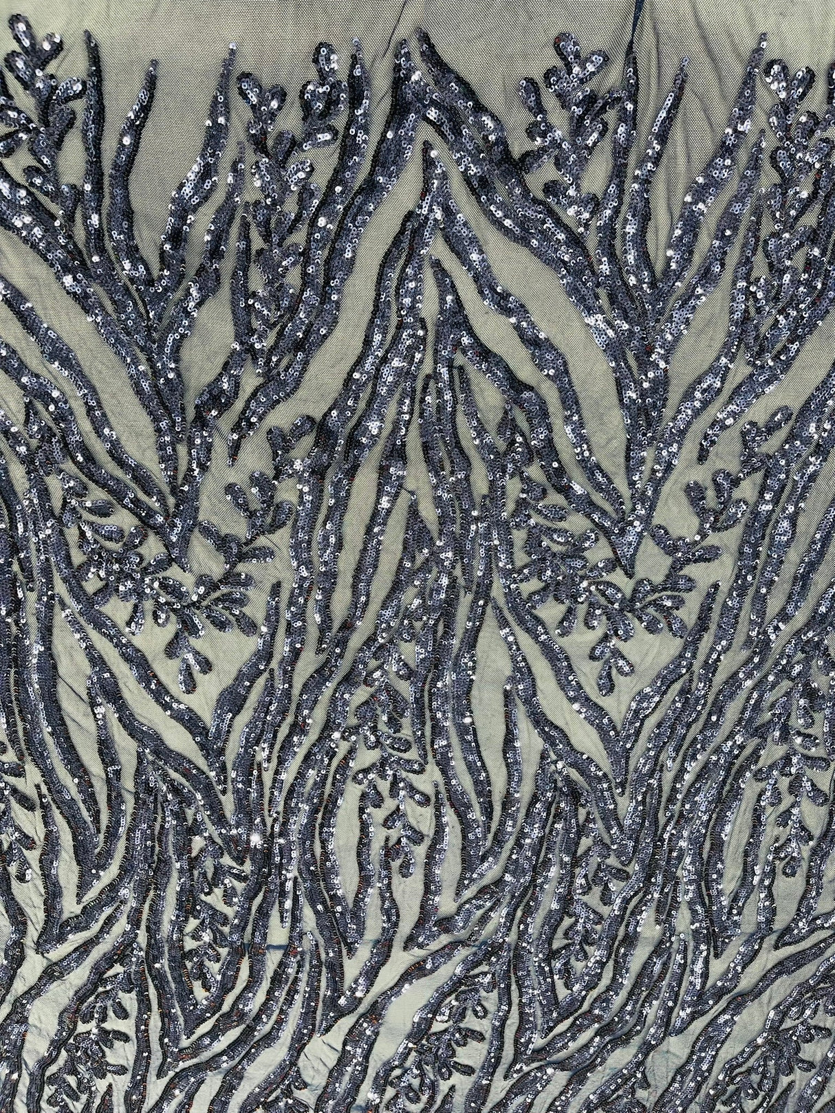 Vine/Root Sequin 4 Way Stretch Mesh Fabric - Vine/Root Sequin Pattern, 54" Width (1 Yard)