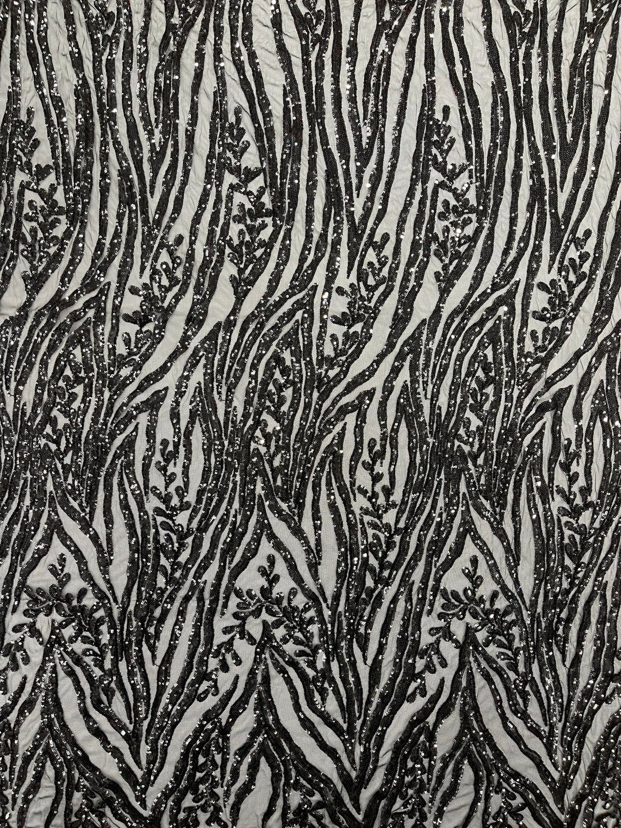 Vine/Root Sequin 4 Way Stretch Mesh Fabric - Vine/Root Sequin Pattern, 54" Width (1 Yard)