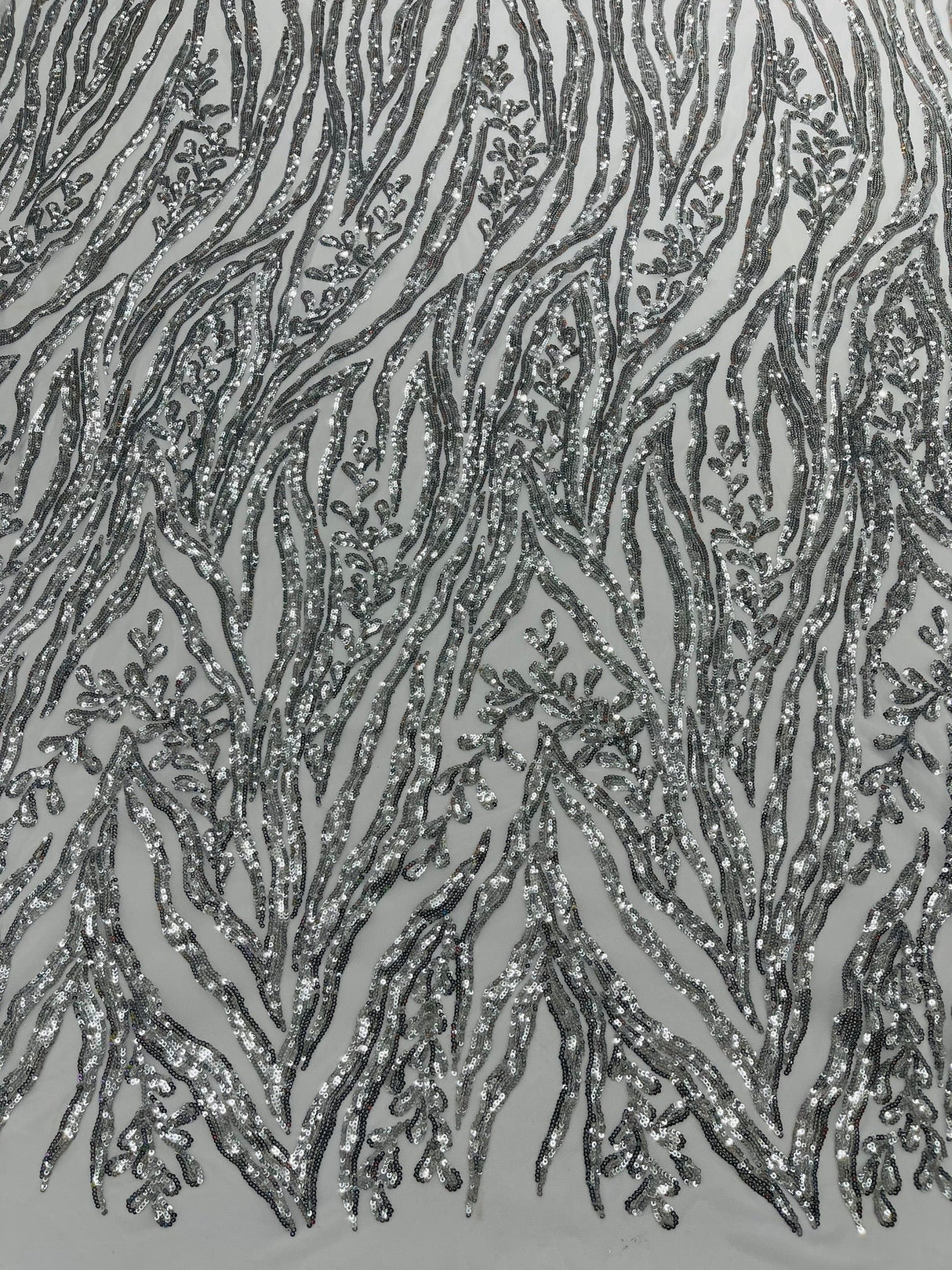 Vine/Root Sequin 4 Way Stretch Mesh Fabric - Vine/Root Sequin Pattern, 54" Width (1 Yard)