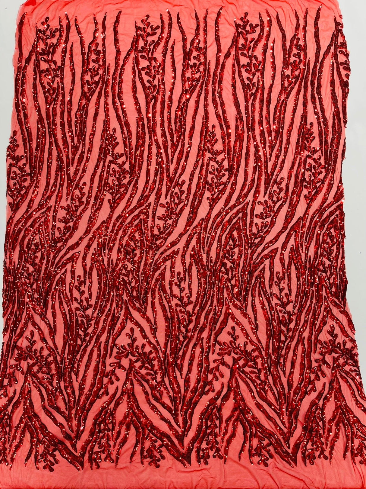 Vine/Root Sequin 4 Way Stretch Mesh Fabric - Vine/Root Sequin Pattern, 54" Width (1 Yard)