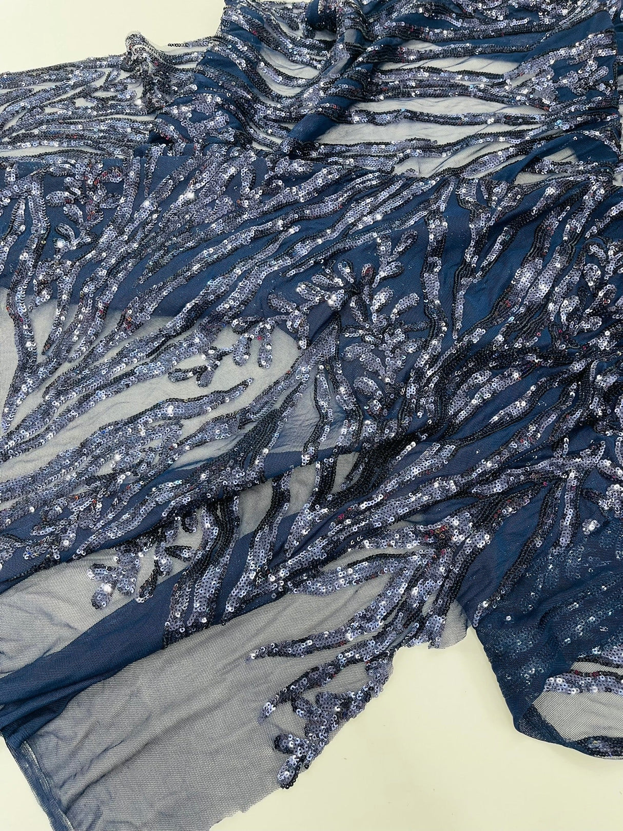 Vine/Root Sequin 4 Way Stretch Mesh Fabric - Vine/Root Sequin Pattern, 54" Width (1 Yard)