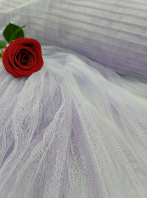 Lavender Mesh Pleated Lace Fabric
