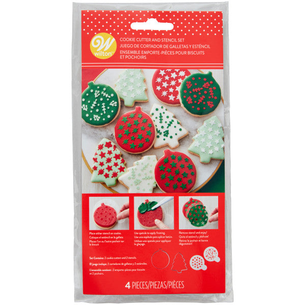 Wilton Merry Christmas Cookie Cutter and Stencil Set, 4-Piece Set