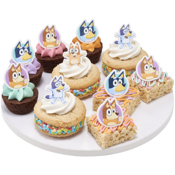Bluey So Much Fun Rings, 12 Cupcake Cake Decorations Featuring Bluey, Bingo, Bandit, and Chilli, 3D Food Safe Cake Toppers – 72 Pack (Copy)