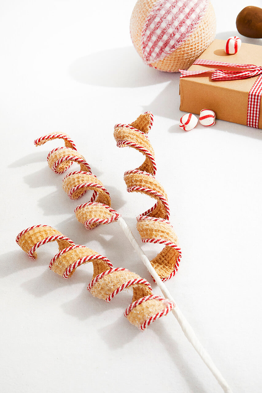 26” Red and White Peppermint Stripe Waffle Curly Spray