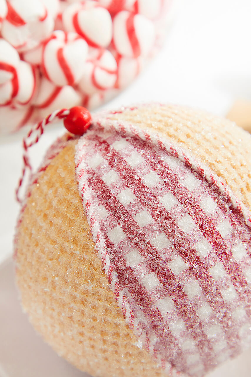 5” Red and White Plaid Waffle Ball Ornament