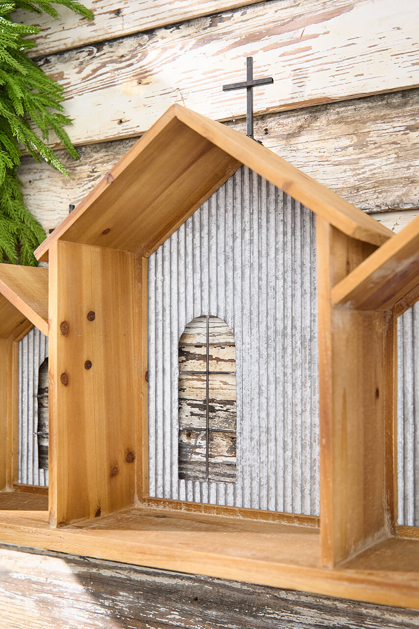 20” x 29” Rustic Wood & Metal Creche