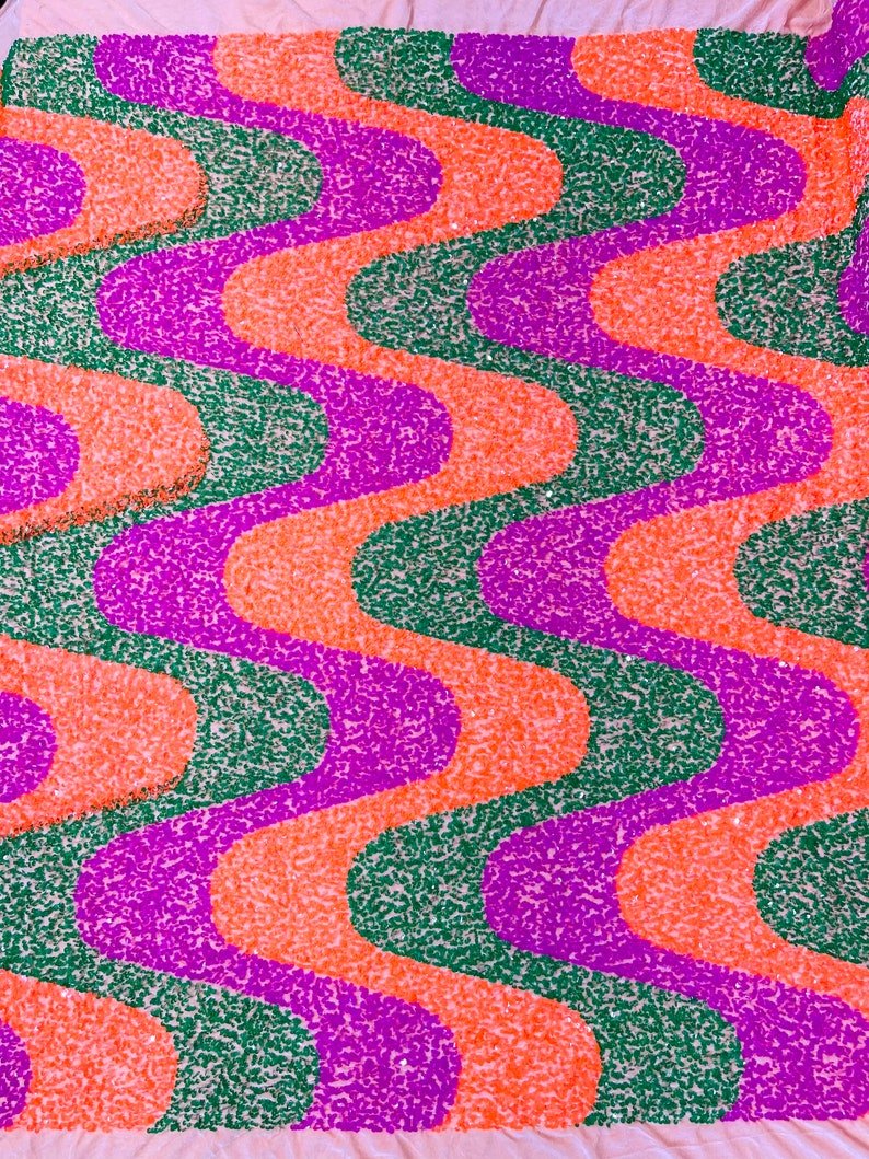 Wave Sequin Stretch Velvet Fabric - Wave Design, 54" Width (1 Yard)