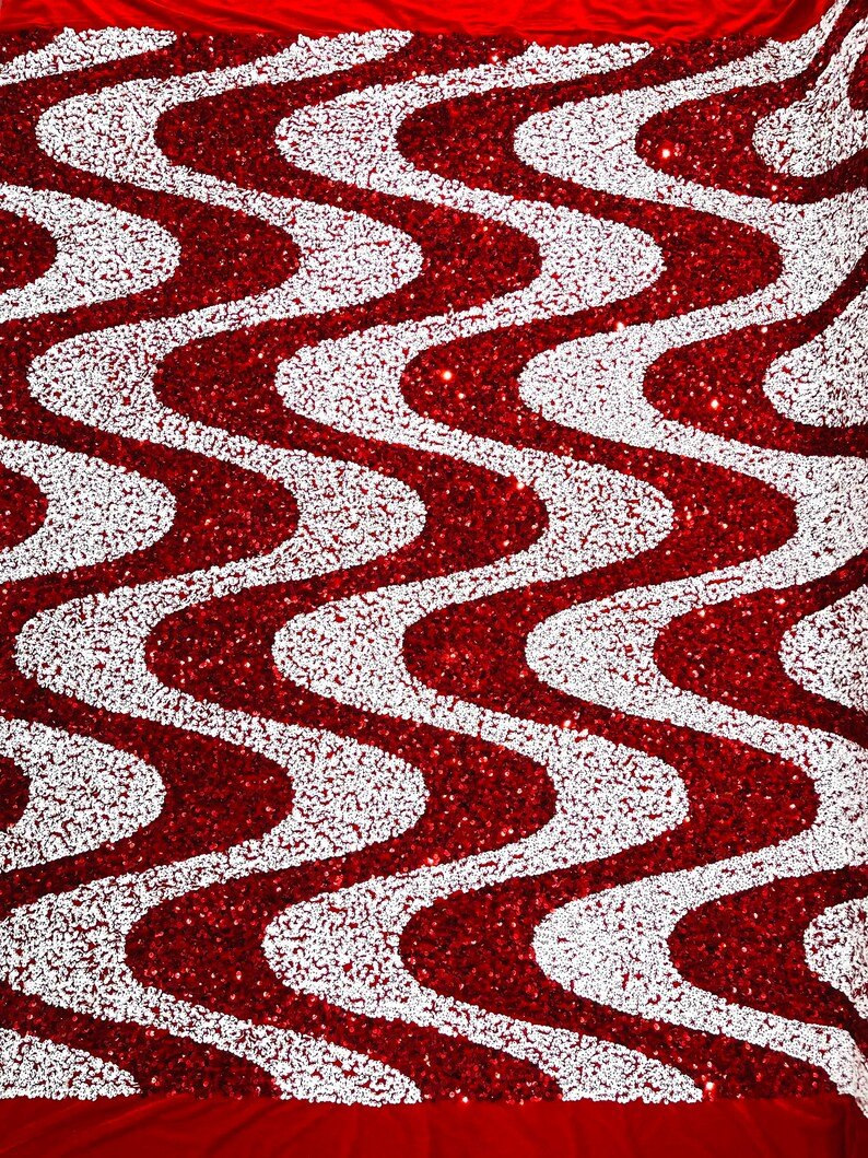 Wave Sequin Stretch Velvet Fabric - Wave Design, 54" Width (1 Yard)
