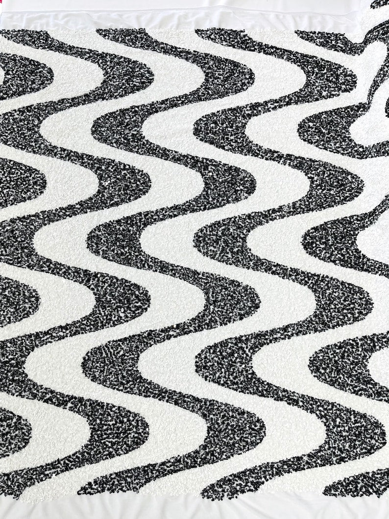 Wave Sequin Stretch Velvet Fabric - Wave Design, 54" Width (1 Yard)