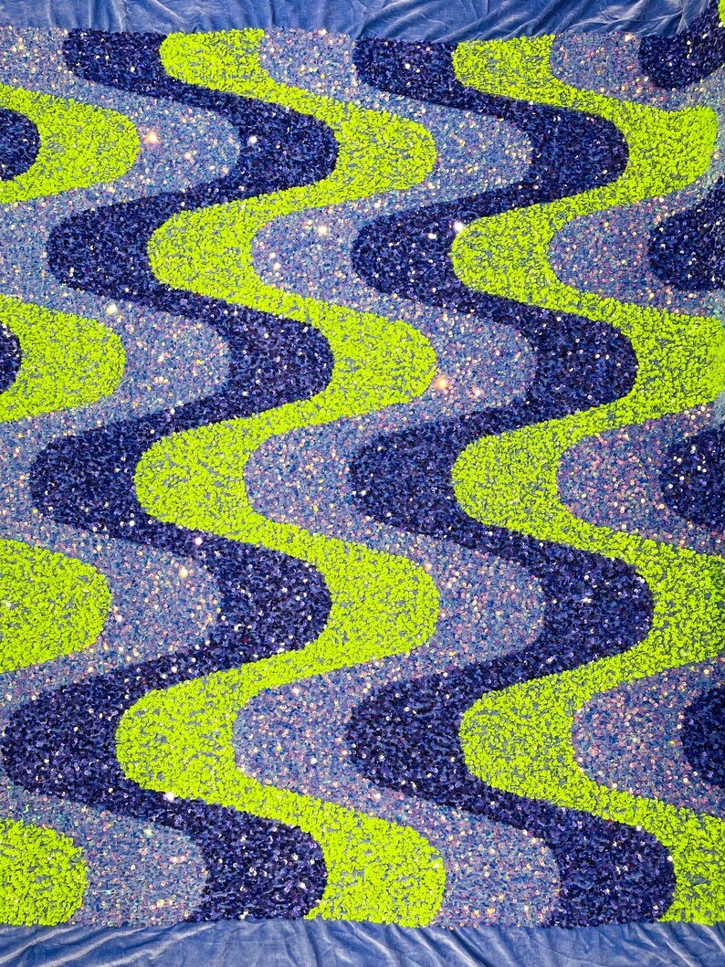 Wave Sequin Stretch Velvet Fabric - Wave Design, 54" Width (1 Yard)