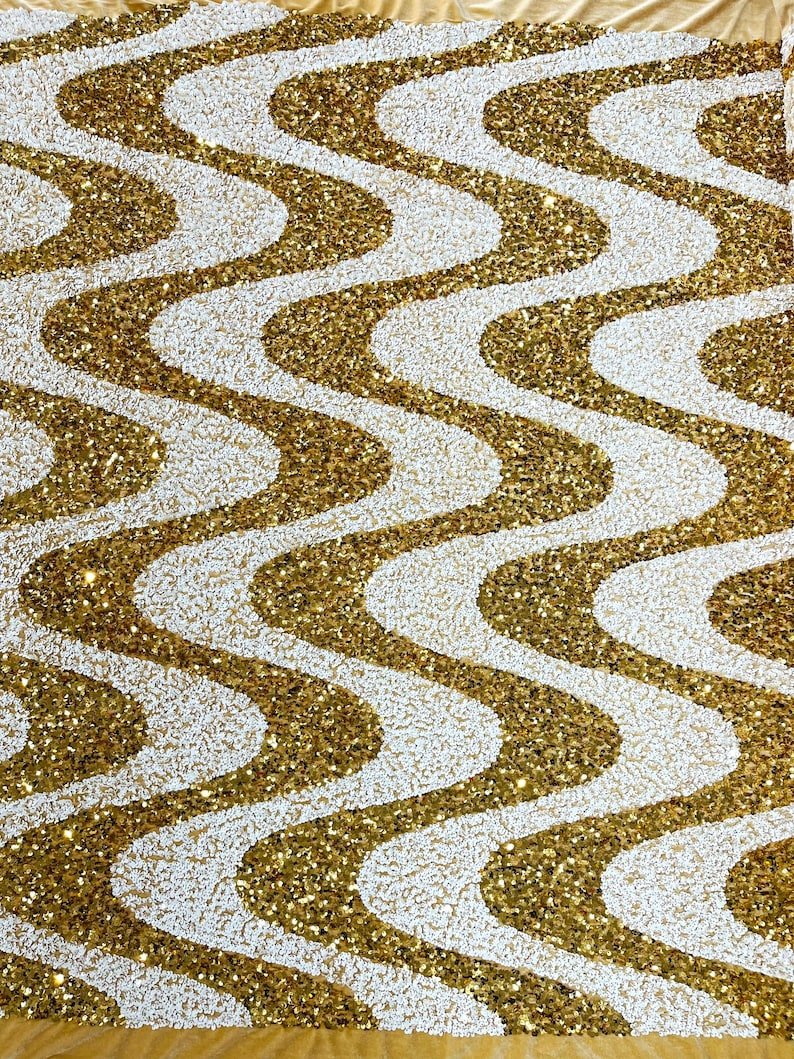Wave Sequin Stretch Velvet Fabric - Wave Design, 54" Width (1 Yard)