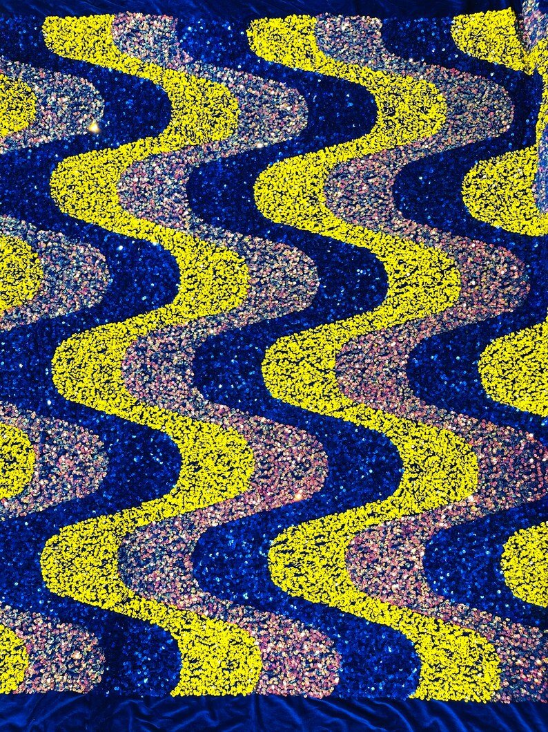 Wave Sequin Stretch Velvet Fabric - Wave Design, 54" Width (1 Yard)