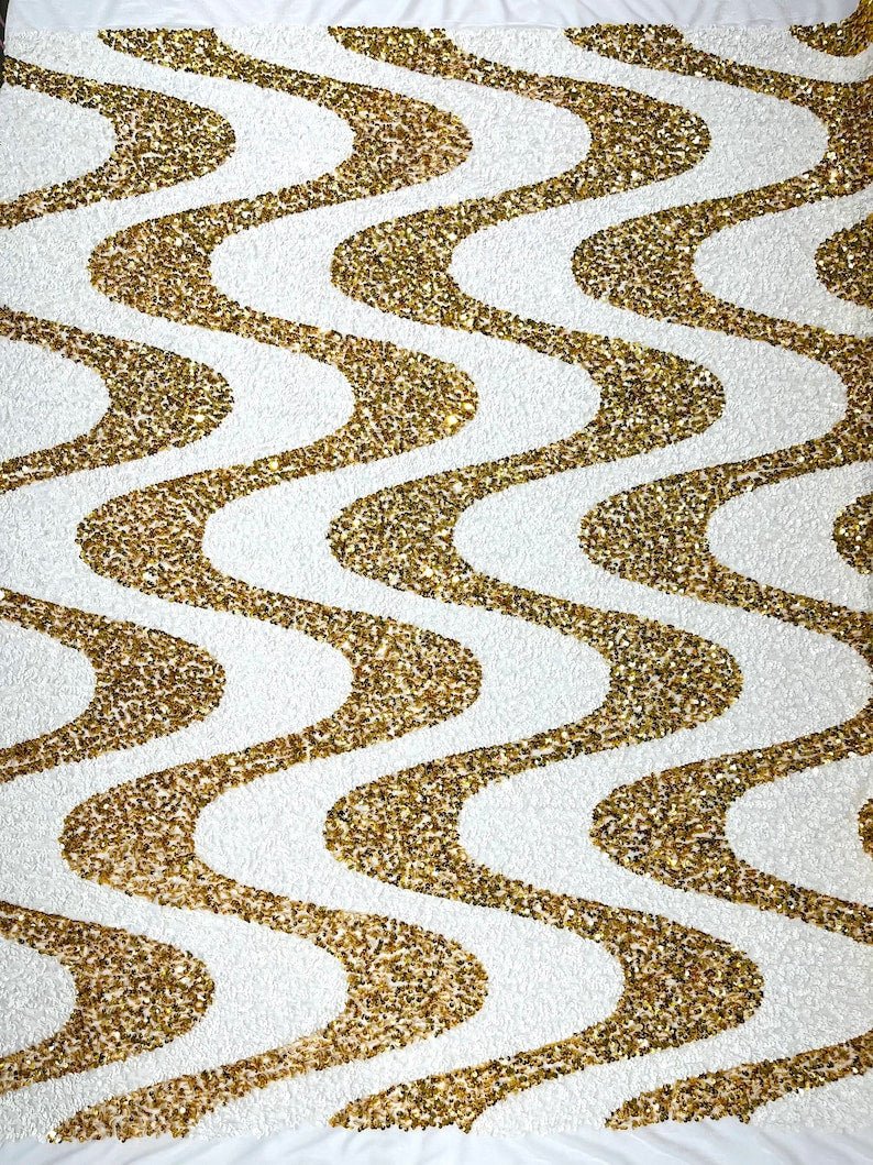 Wave Sequin Stretch Velvet Fabric - Wave Design, 54" Width (1 Yard)