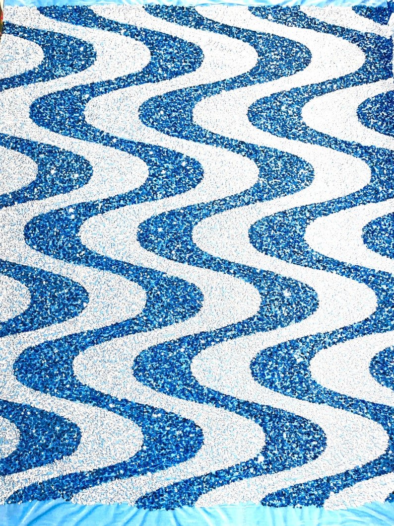 Wave Sequin Stretch Velvet Fabric - Wave Design, 54" Width (1 Yard)