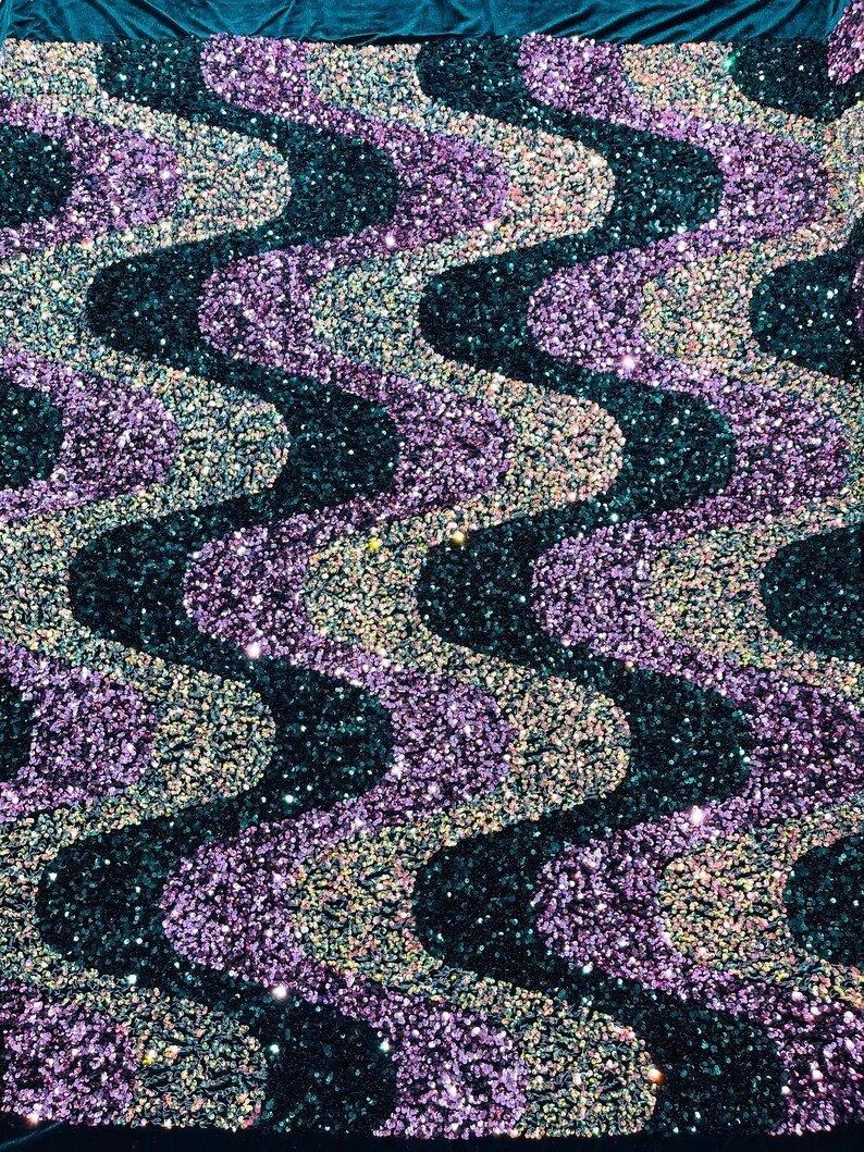 Wave Sequin Stretch Velvet Fabric - Wave Design, 54" Width (1 Yard)