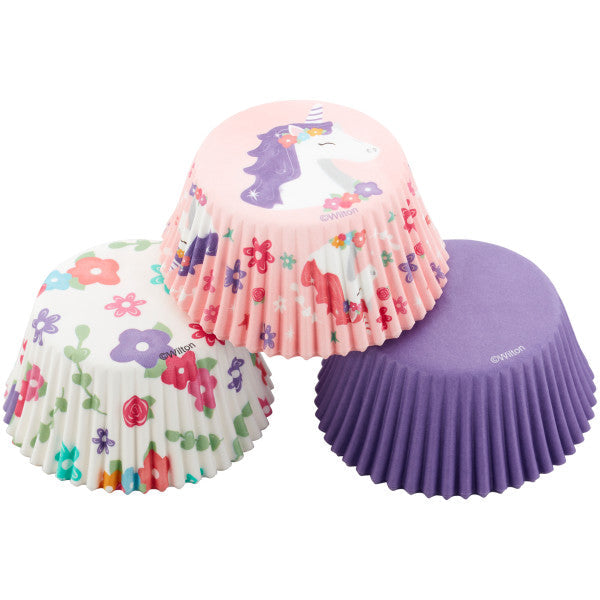 Wilton Unicorn, Flower Print and Solid Purple Baking Cups, 75-Count