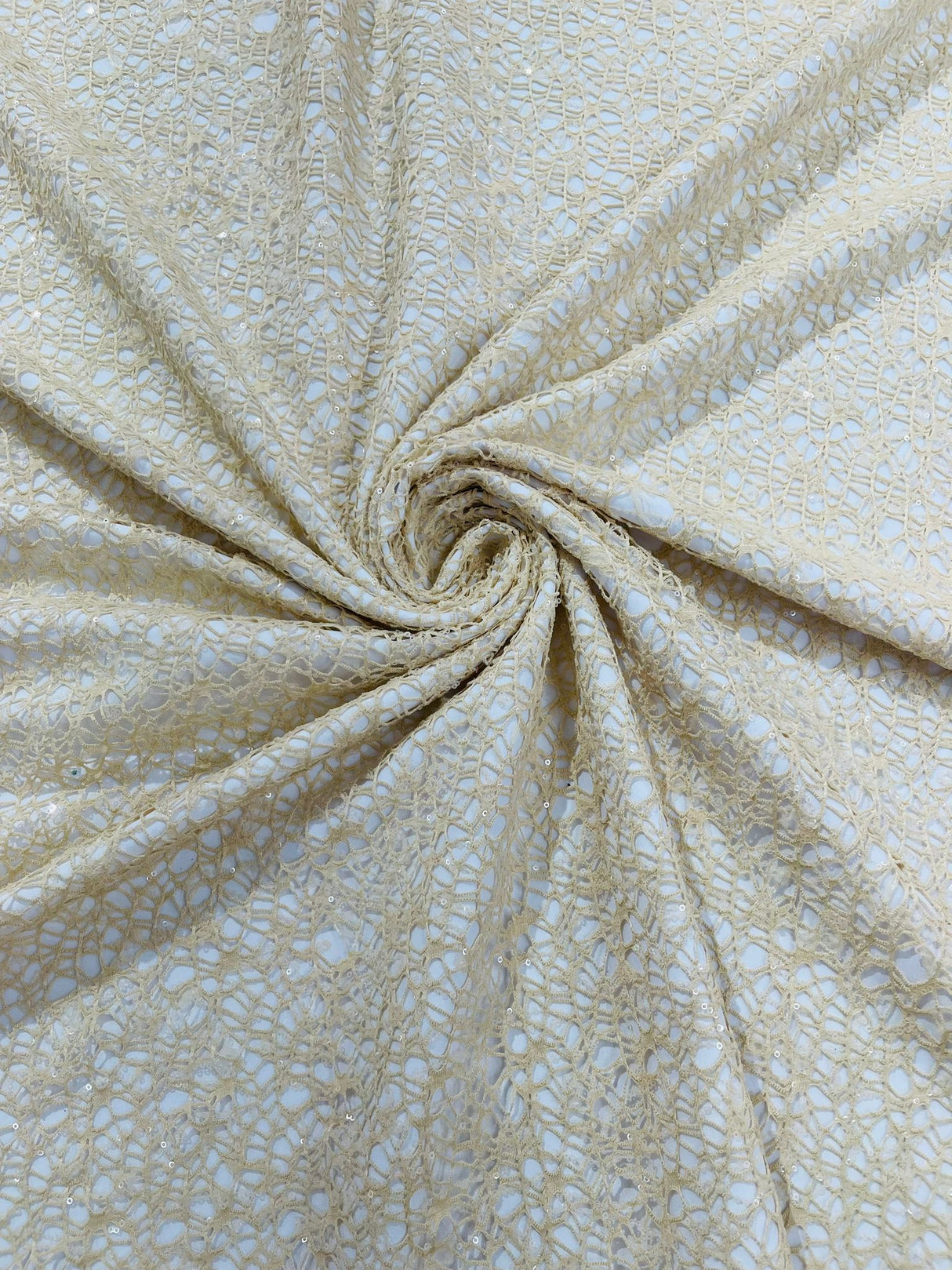 Web Sequin Fish Net Polyester Fabric - Blush Peach, Champagne, Taupe, White Open Mesh Sequin Design, 60" Width (1 Yard)