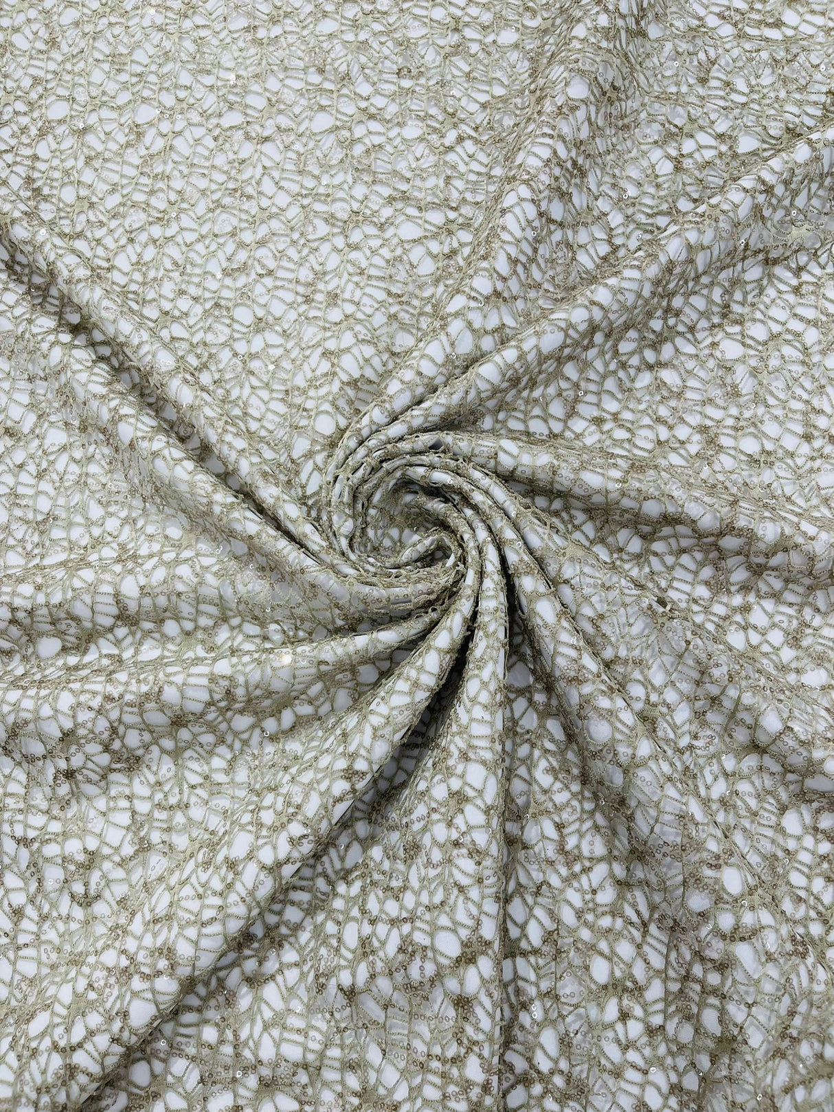 Web Sequin Fish Net Polyester Fabric - Blush Peach, Champagne, Taupe, White Open Mesh Sequin Design, 60" Width (1 Yard)