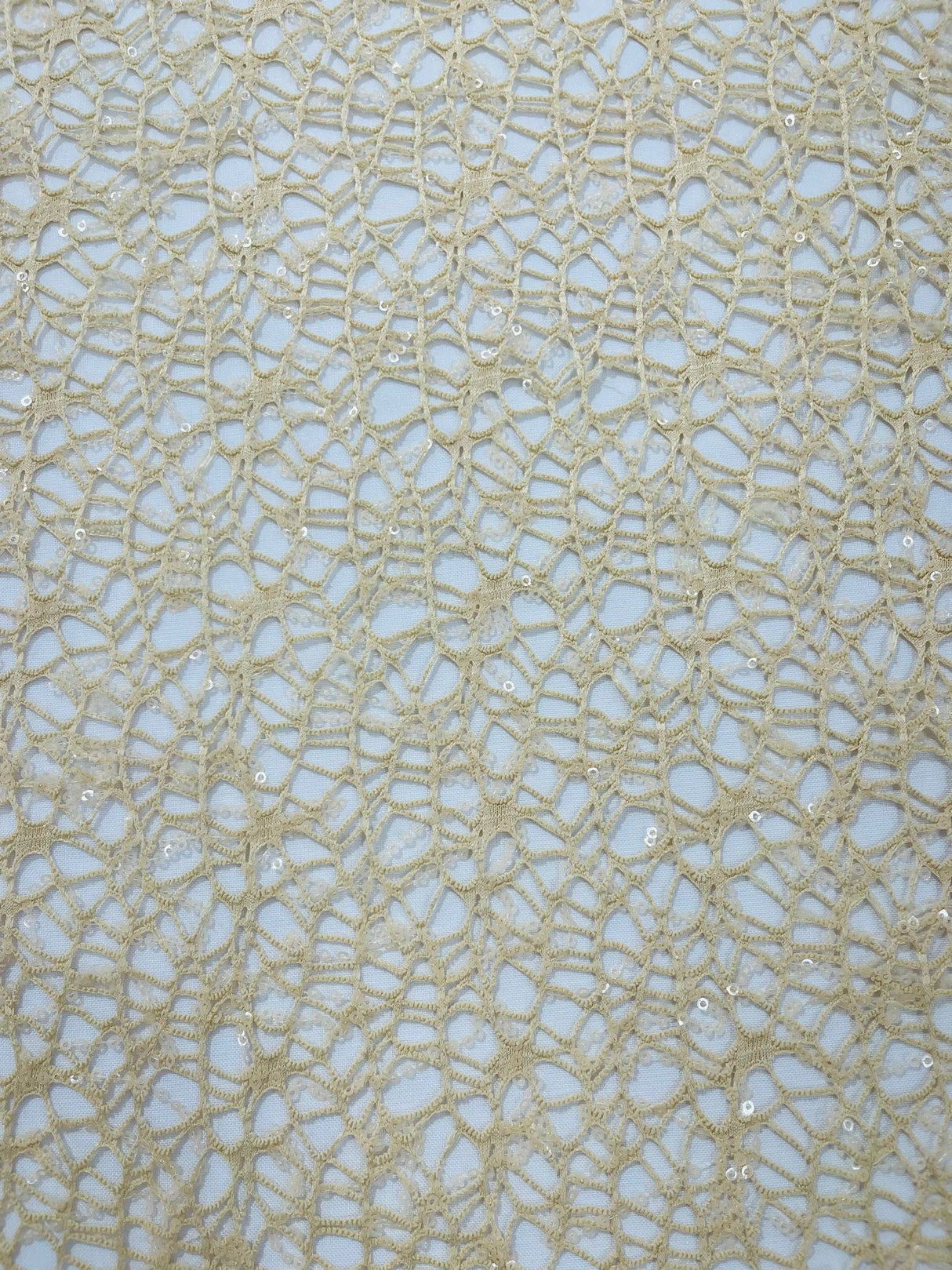 Web Sequin Fish Net Polyester Fabric - Blush Peach, Champagne, Taupe, White Open Mesh Sequin Design, 60" Width (1 Yard)