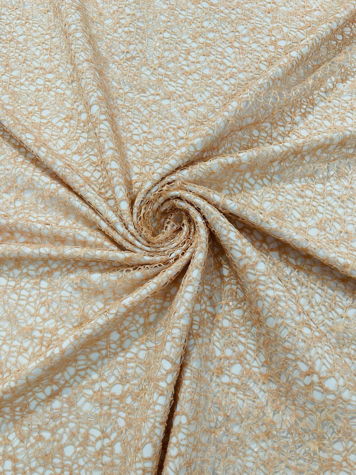 Web Sequin Fish Net Polyester Fabric - Blush Peach, Champagne, Taupe, White Open Mesh Sequin Design, 60" Width (1 Yard)