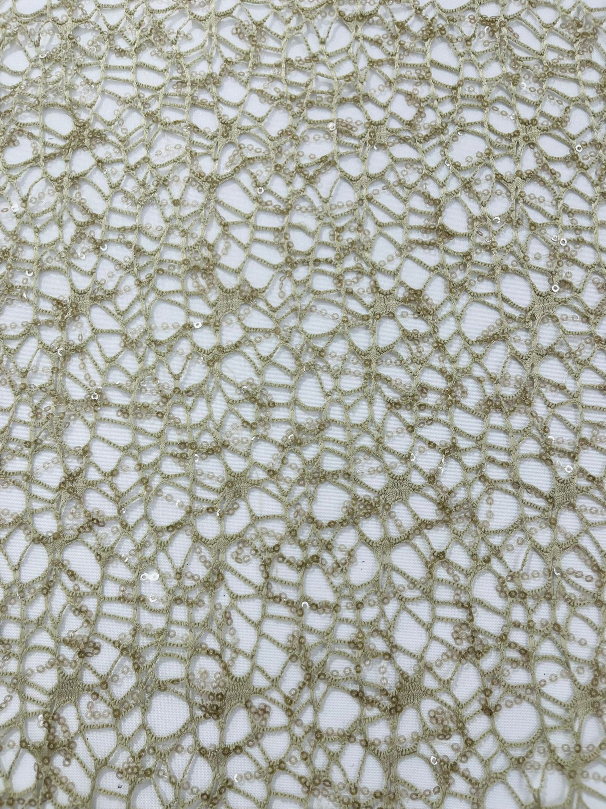 Web Sequin Fish Net Polyester Fabric - Blush Peach, Champagne, Taupe, White Open Mesh Sequin Design, 60" Width (1 Yard)