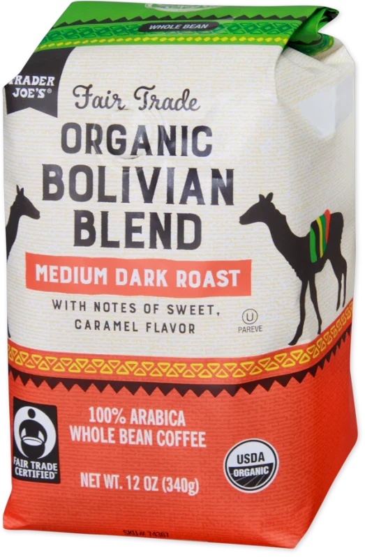 Fair Trade Organic Bolivian Blend Arabica Medium Dark Coffee 12 Oz