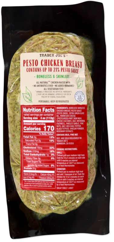 Pesto Chicken Breast 1 Lb Marinated Scallopini Style Chicken