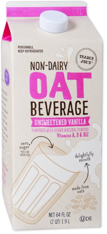Unsweetened Vanilla Non Dairy Oat Beverage Creamy Vegan Milk Alternative