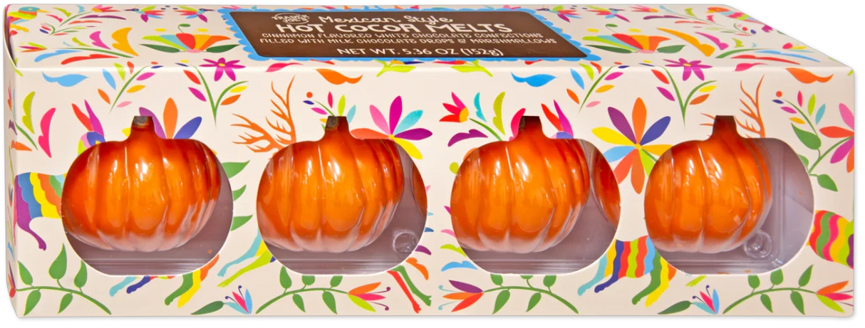 Mexican Style Hot Cocoa Melts – Pumpkin-Shaped Spiced White Chocolate Cocoa Bombs
