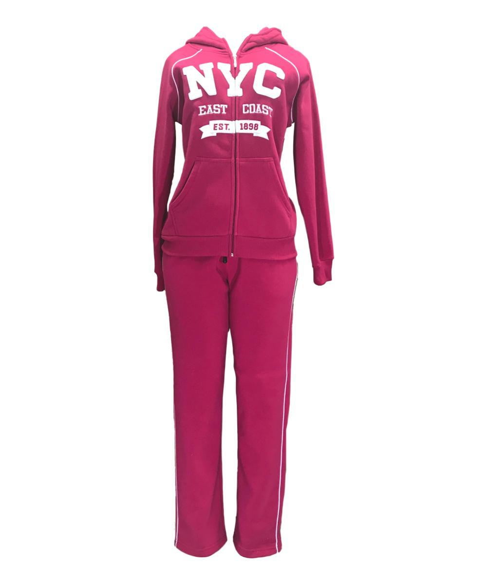 Women's Fleece NYC Matching Tracksuit Fleece Fabric - Rose, Black, Teal, Burgundy, Purple, Light Grey, Dark Grey, Fucshia, Two Piece, Cold Weather, S-XL (1 Set)