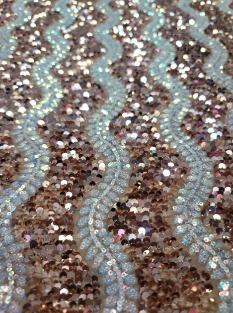Sequin Stretch Velvet Fabric Champagne Gold