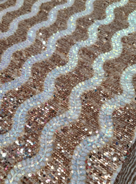 Sequin Stretch Velvet Fabric Champagne Gold