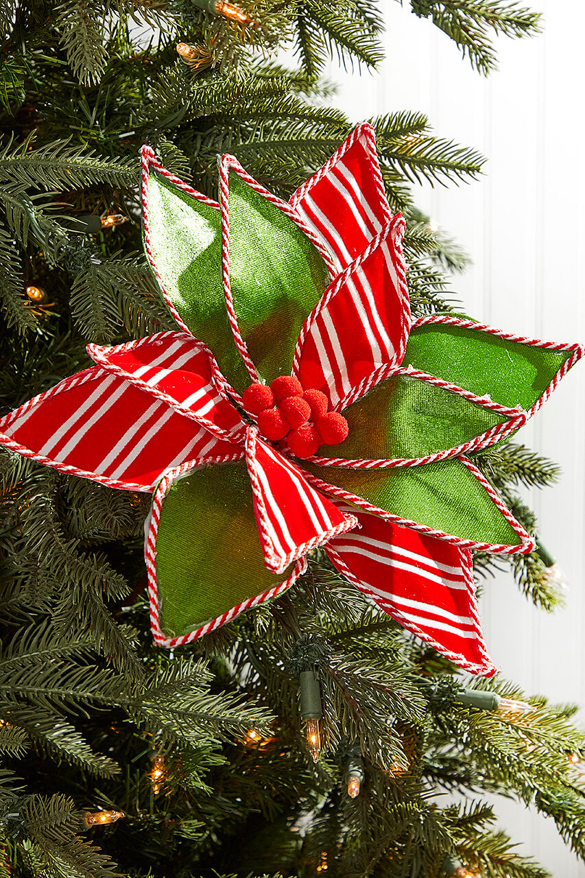 22" Green, Red and White with Striped Edge Stem