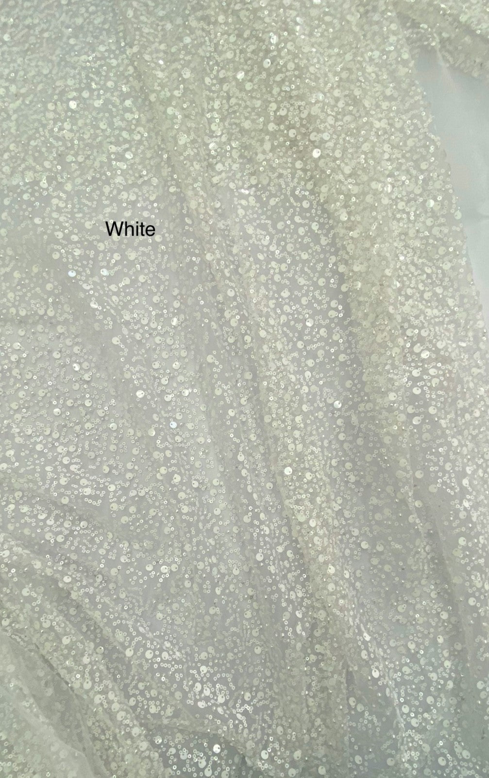 BPS Mesh Lace White Polyester Fabric - White Beads, Pearls, Sequins Mesh, 60" Width (1 Yard)